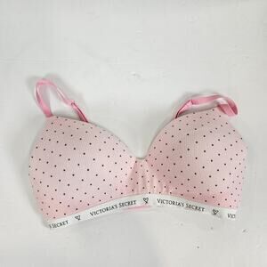 Victoria Secret T-Shirt Lightly Lined Demi  Bra Pink Dot Logo Print Size 36D